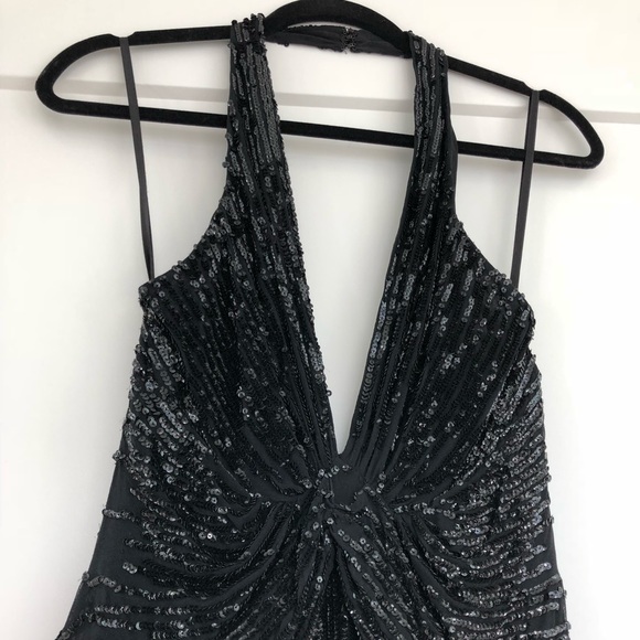 Extreme Deep V Black Elegant Evening Gown - Picture 2 of 7